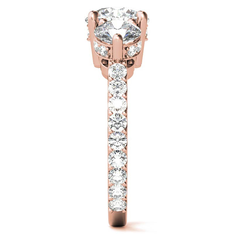 Round Hidden Halo 3-Stone Moissanite Engagement Ring