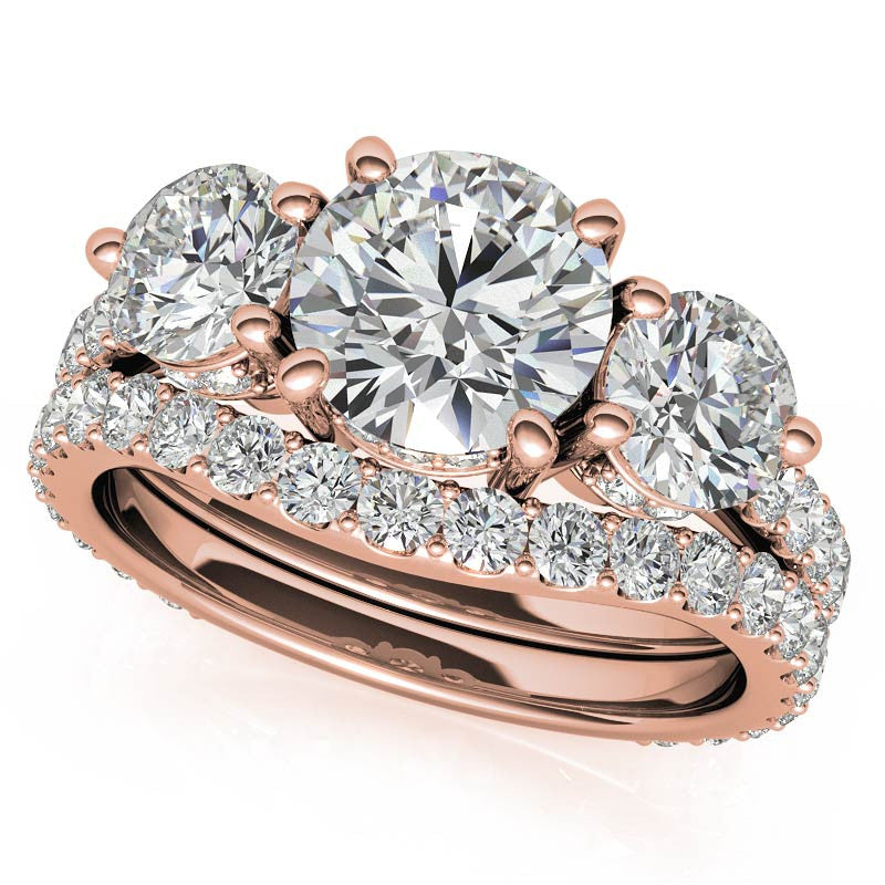 Round Hidden Halo 3-Stone Moissanite Engagement Ring