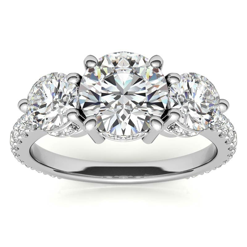 Round Hidden Halo 3-Stone Moissanite Engagement Ring