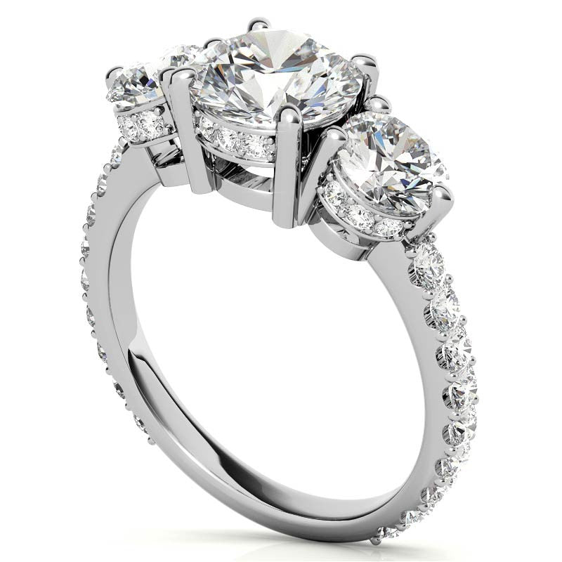 Round Hidden Halo 3-Stone Moissanite Engagement Ring