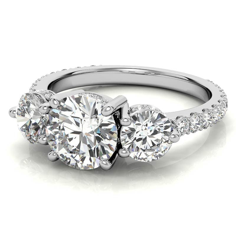 Round Hidden Halo 3-Stone Moissanite Engagement Ring