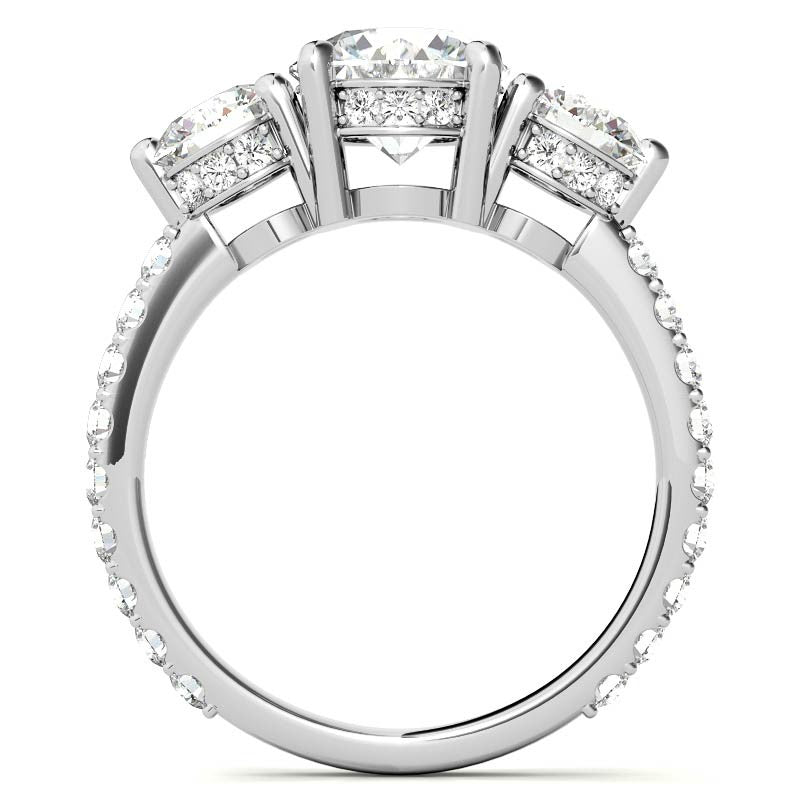 Round Hidden Halo 3-Stone Moissanite Engagement Ring