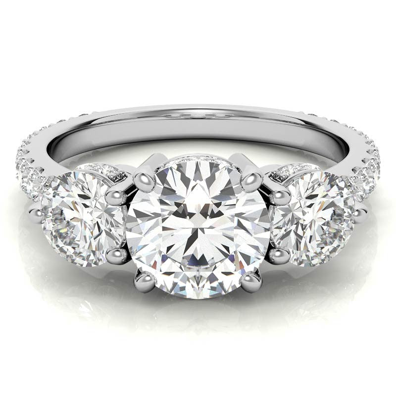 Round Hidden Halo 3-Stone Moissanite Engagement Ring