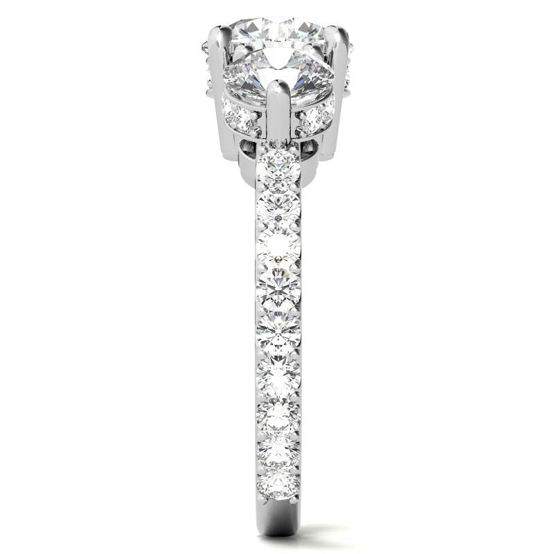 Round Hidden Halo 3-Stone Moissanite Engagement Ring