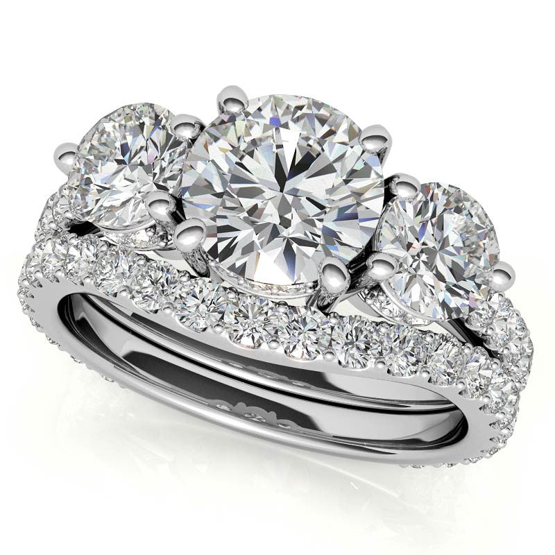 Round Hidden Halo 3-Stone Moissanite Engagement Ring