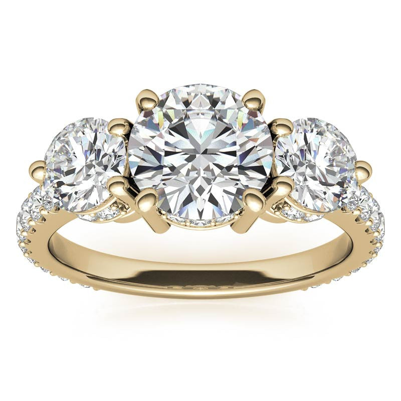 Round Hidden Halo 3-Stone Moissanite Engagement Ring