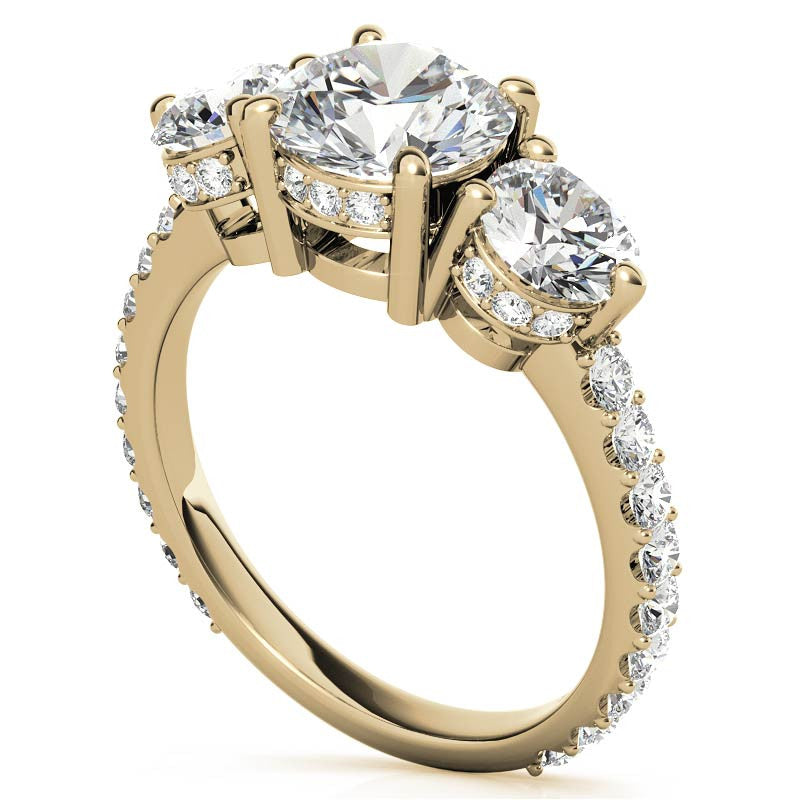 Round Hidden Halo 3-Stone Moissanite Engagement Ring
