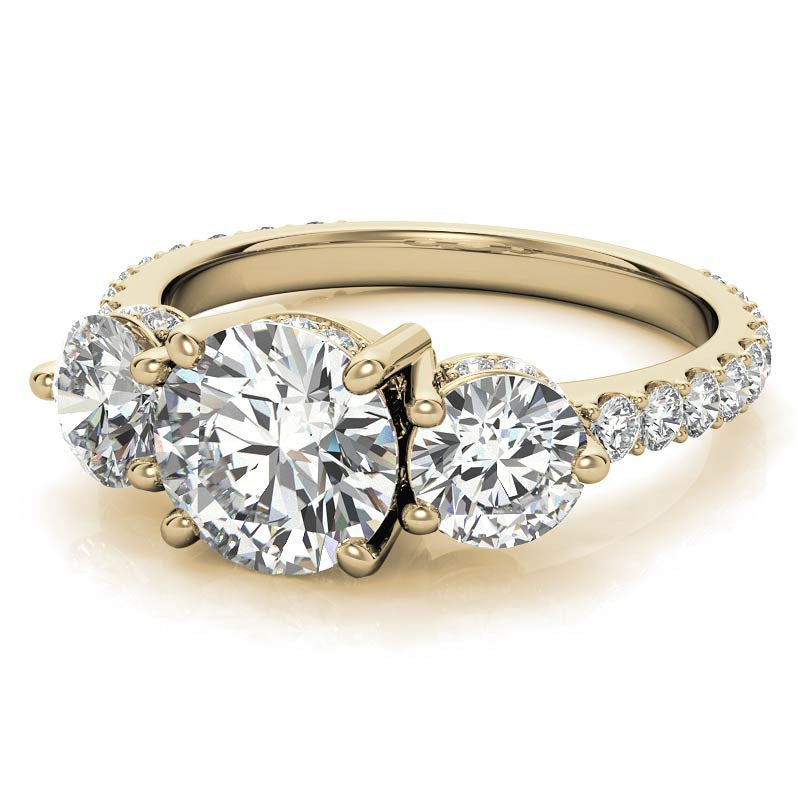 Round Hidden Halo 3-Stone Moissanite Engagement Ring