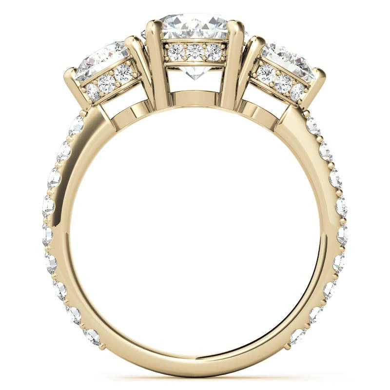 Round Hidden Halo 3-Stone Moissanite Engagement Ring