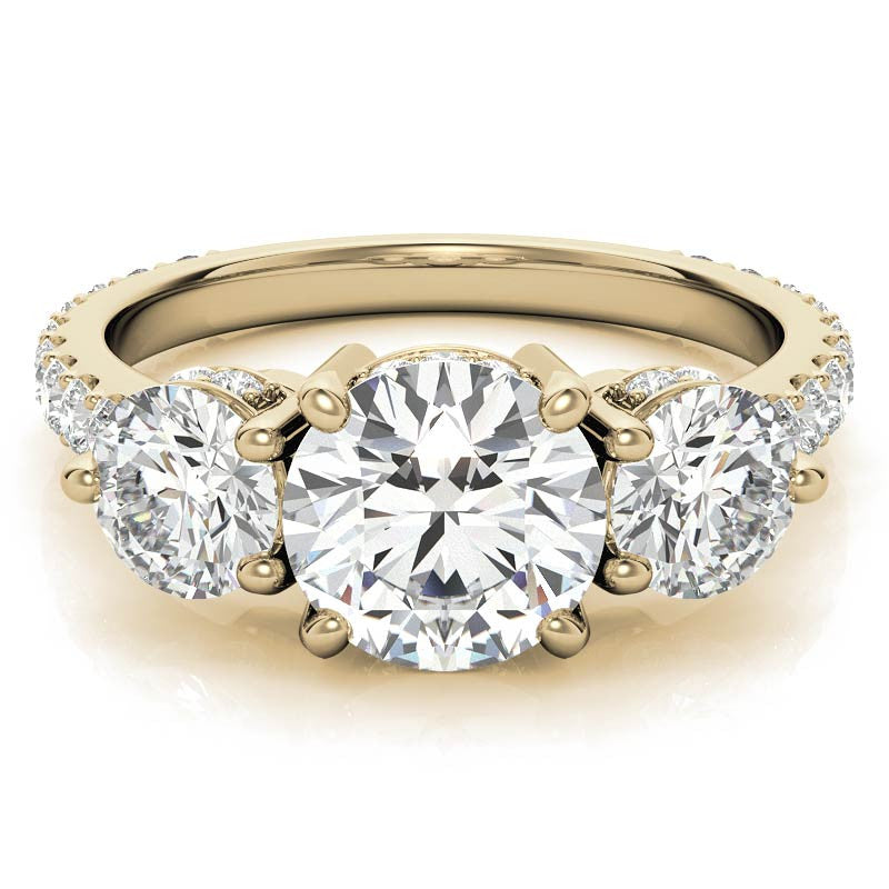 Round Hidden Halo 3-Stone Moissanite Engagement Ring