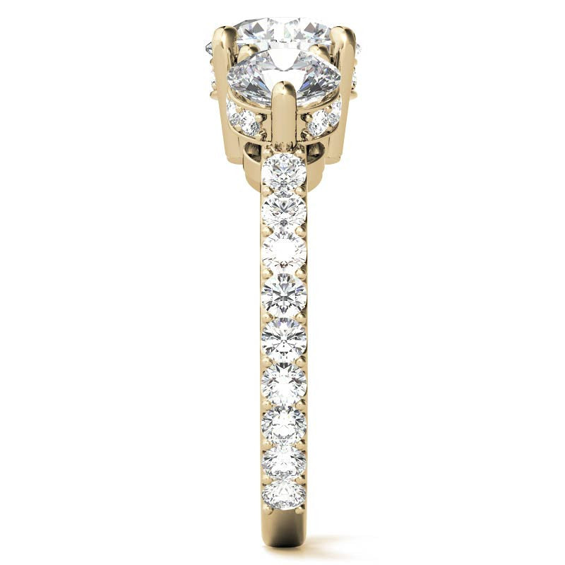 Round Hidden Halo 3-Stone Moissanite Engagement Ring
