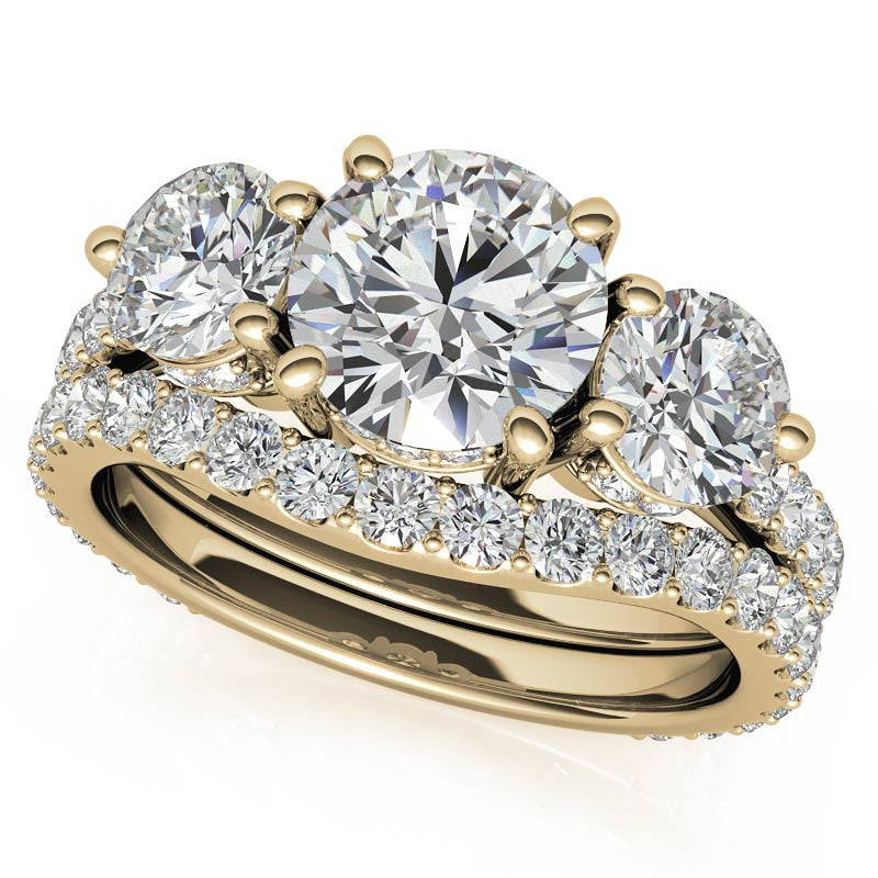 Round Hidden Halo 3-Stone Moissanite Engagement Ring