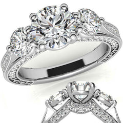 Antique Style Round 3-Stone Moissanite Engagement Ring