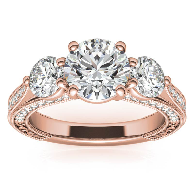 Antique Style Round 3-Stone Moissanite Engagement Ring