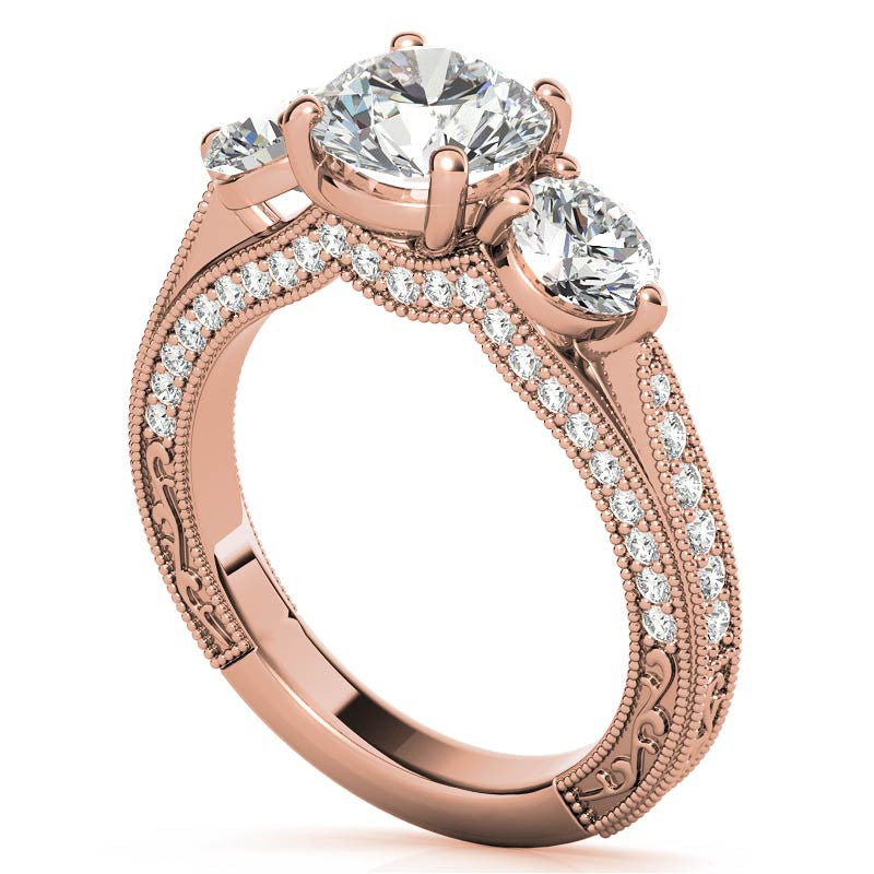 Antique Style Round 3-Stone Moissanite Engagement Ring