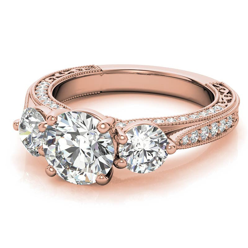 Antique Style Round 3-Stone Moissanite Engagement Ring