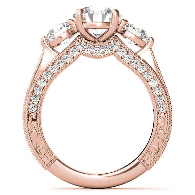 Antique Style Round 3-Stone Moissanite Engagement Ring