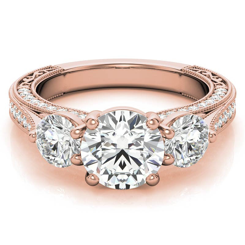 Antique Style Round 3-Stone Moissanite Engagement Ring