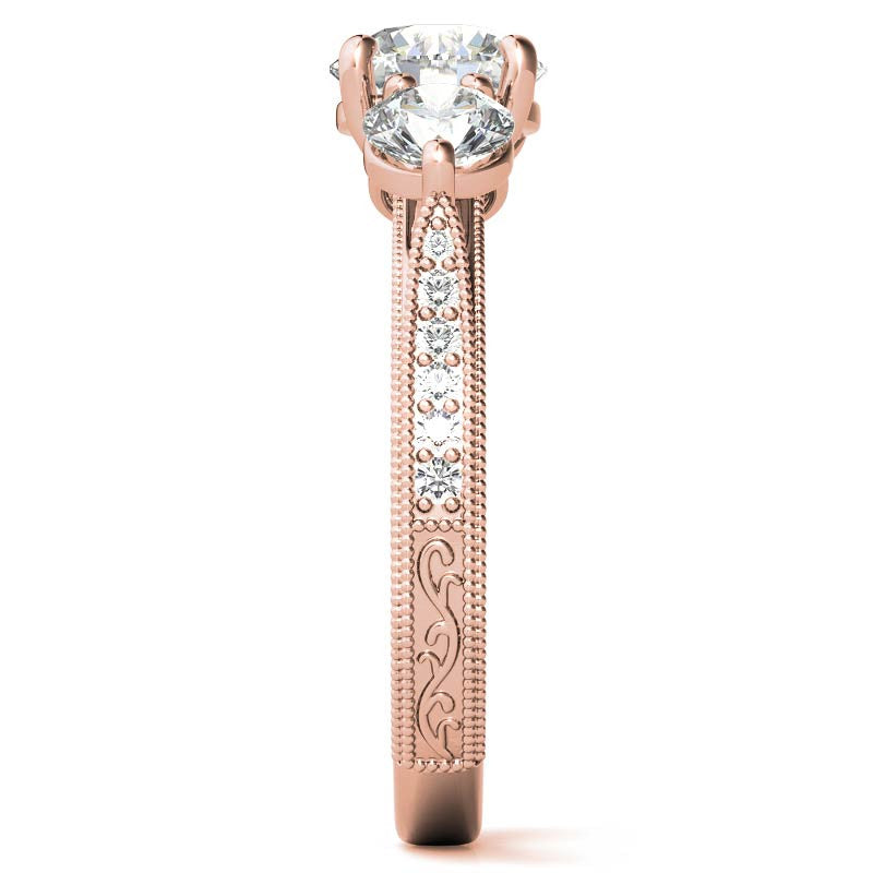 Antique Style Round 3-Stone Moissanite Engagement Ring
