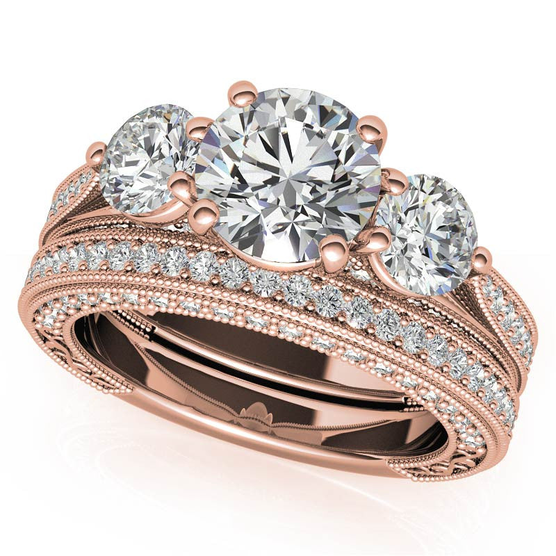 Antique Style Round 3-Stone Moissanite Engagement Ring