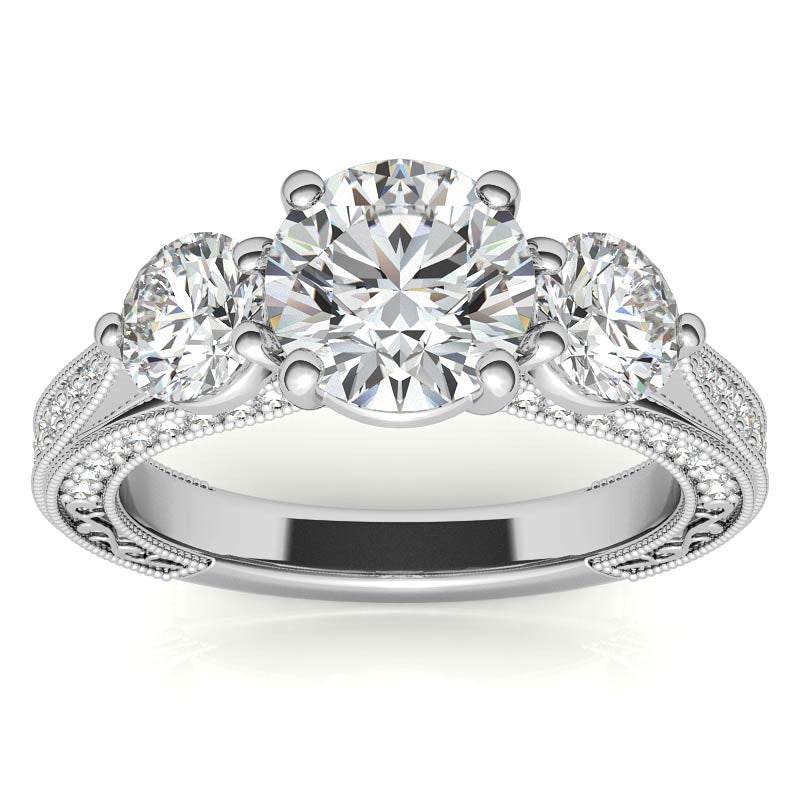 Antique Style Round 3-Stone Moissanite Engagement Ring