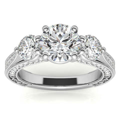Antique Style Round 3-Stone Moissanite Engagement Ring