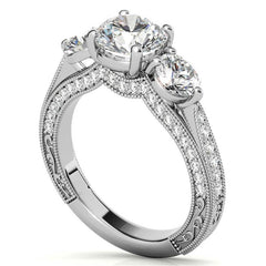 Antique Style Round 3-Stone Moissanite Engagement Ring