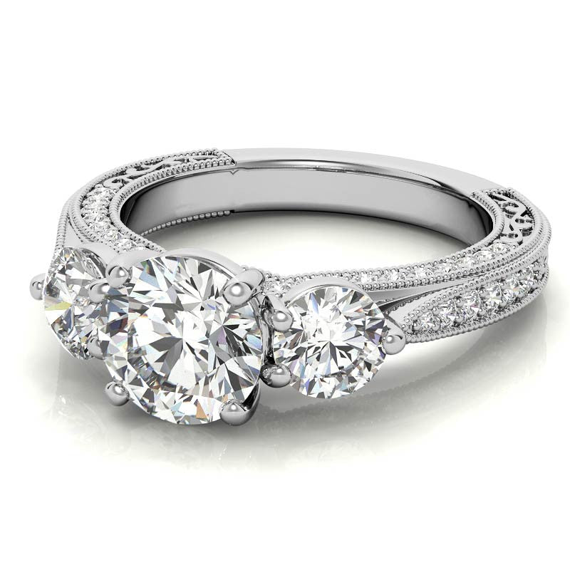 Antique Style Round 3-Stone Moissanite Engagement Ring