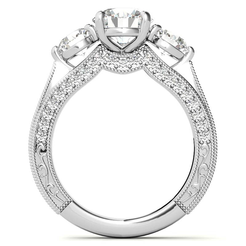 Antique Style Round 3-Stone Moissanite Engagement Ring