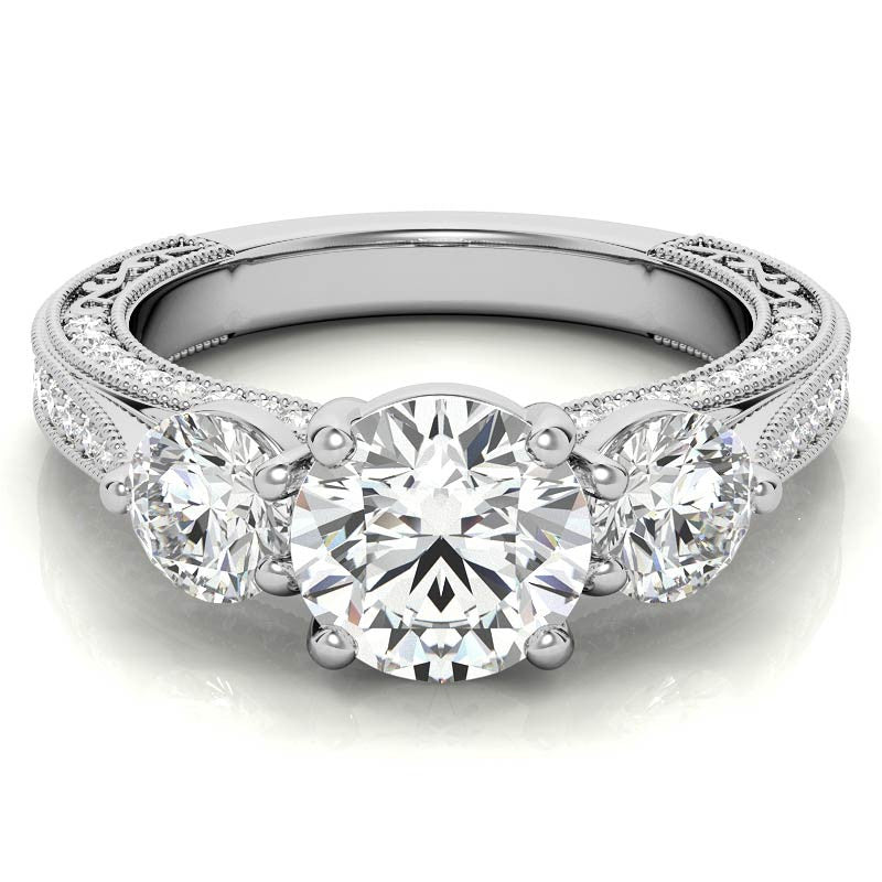 Antique Style Round 3-Stone Moissanite Engagement Ring