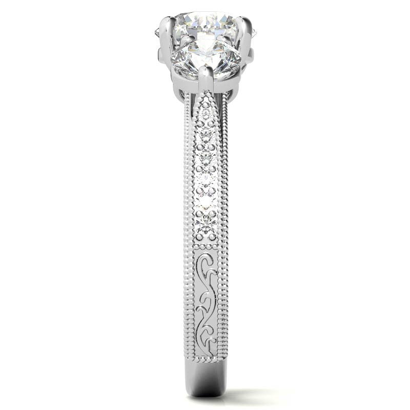 Antique Style Round 3-Stone Moissanite Engagement Ring
