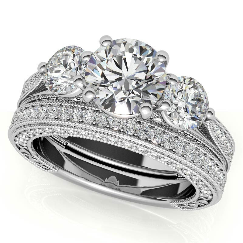 Antique Style Round 3-Stone Moissanite Engagement Ring