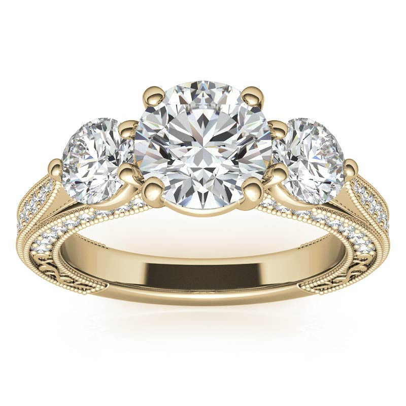 Antique Style Round 3-Stone Moissanite Engagement Ring
