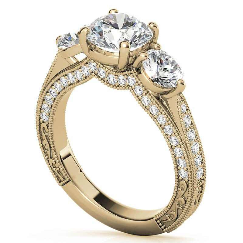 Antique Style Round 3-Stone Moissanite Engagement Ring
