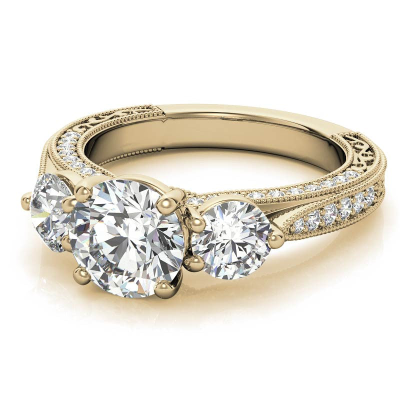 Antique Style Round 3-Stone Moissanite Engagement Ring