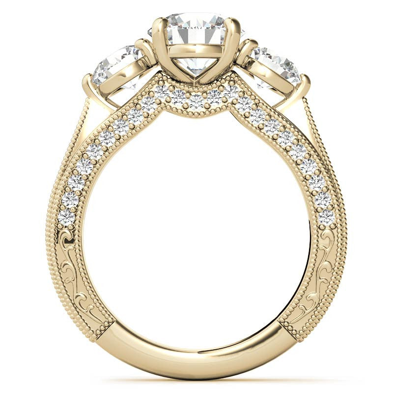 Antique Style Round 3-Stone Moissanite Engagement Ring