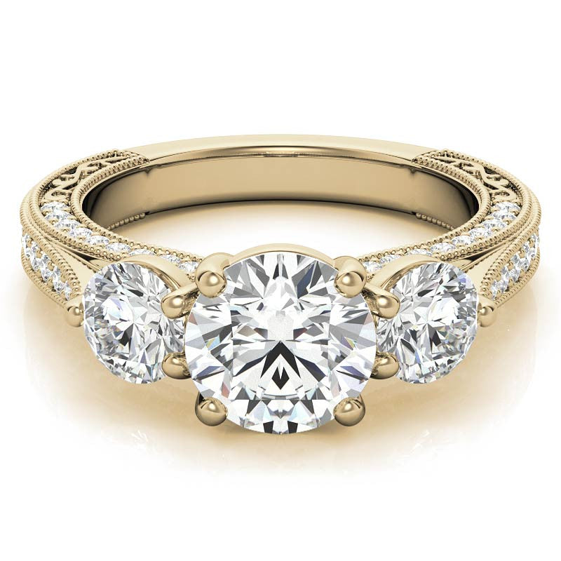 Antique Style Round 3-Stone Moissanite Engagement Ring
