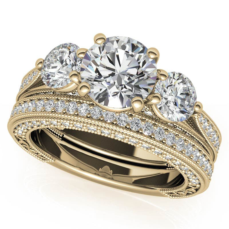 Antique Style Round 3-Stone Moissanite Engagement Ring