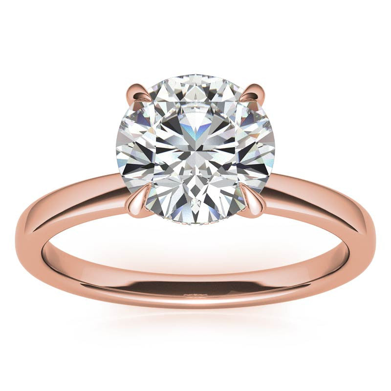 2mm Round Brilliant Moissanite Solitaire Ring with Hidden Halo