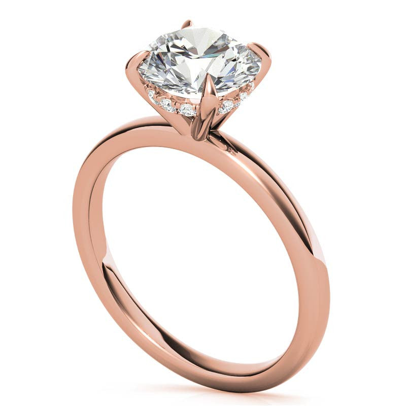 2mm Round Brilliant Moissanite Solitaire Ring with Hidden Halo