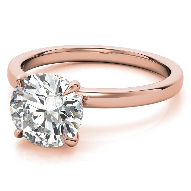 2mm Round Brilliant Moissanite Solitaire Ring with Hidden Halo