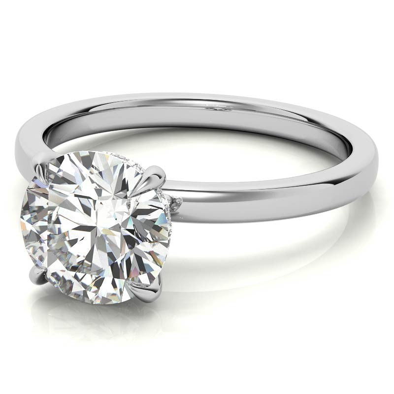 2mm Round Brilliant Moissanite Solitaire Ring with Hidden Halo