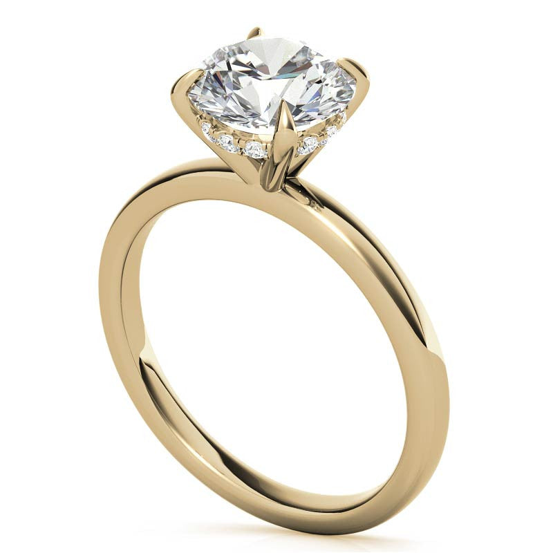 2mm Round Brilliant Moissanite Solitaire Ring with Hidden Halo