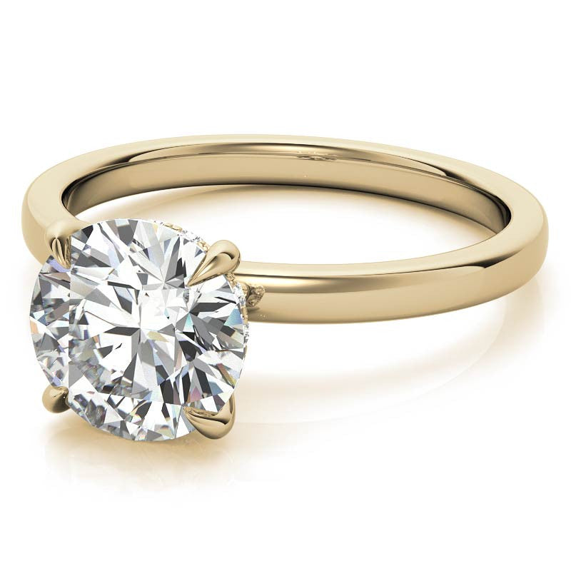 2mm Round Brilliant Moissanite Solitaire Ring with Hidden Halo