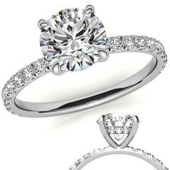 Petite Round U-Prong Moissanite Engagement Ring with Hidden Halo