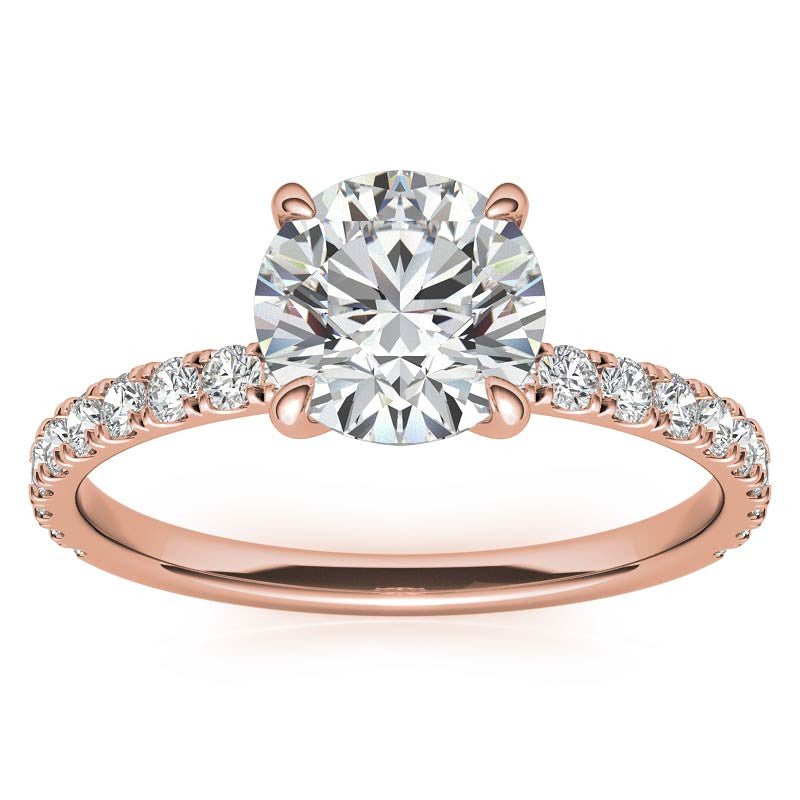 Petite Round U-Prong Moissanite Engagement Ring with Hidden Halo