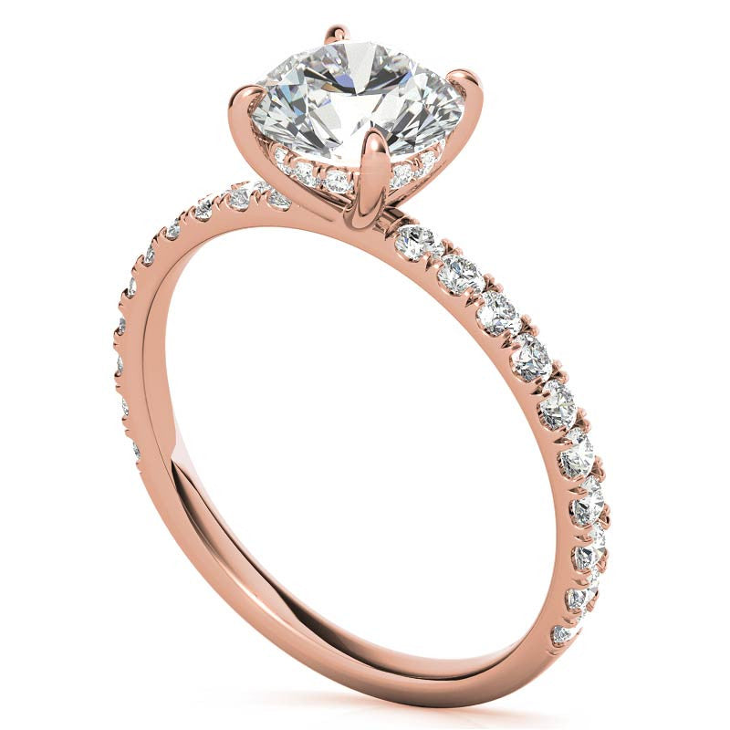 Petite Round U-Prong Moissanite Engagement Ring with Hidden Halo