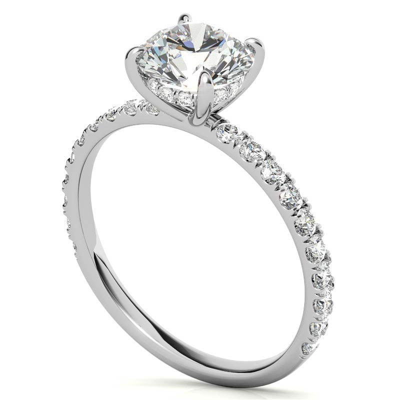 Petite Round U-Prong Moissanite Engagement Ring with Hidden Halo