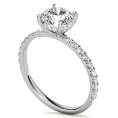 Petite Round U-Prong Moissanite Engagement Ring with Hidden Halo
