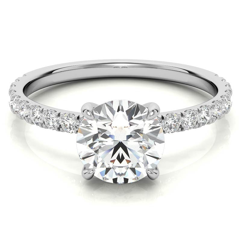 Petite Round U-Prong Moissanite Engagement Ring with Hidden Halo